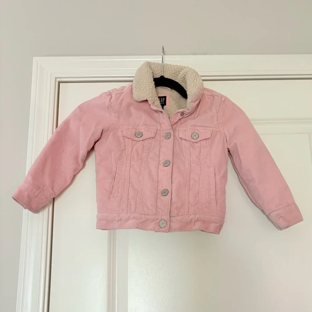 GAP Girls Pink Corduroy Sherpa Collar Jean Jacket